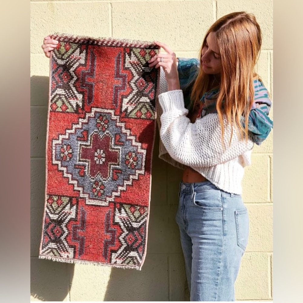 🧿Mini Turkish hand woven wool rug